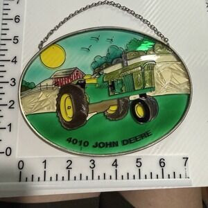 John Deere Hand-Painted Glass Tractor, Barn, Sun, Fields . NOS 4010 - Pre Owned